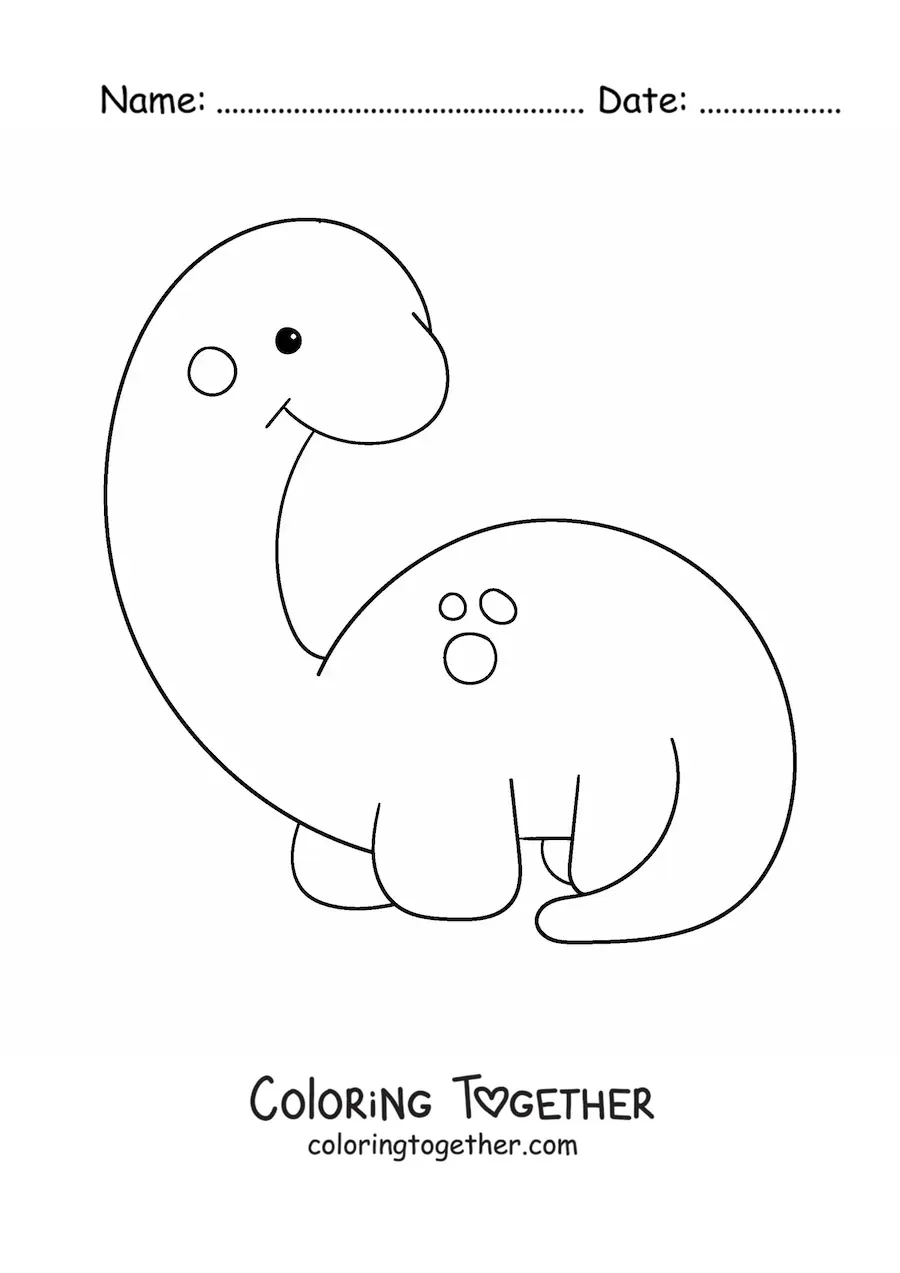 Coloring page of a smiling cartoon kawaii dinosaur