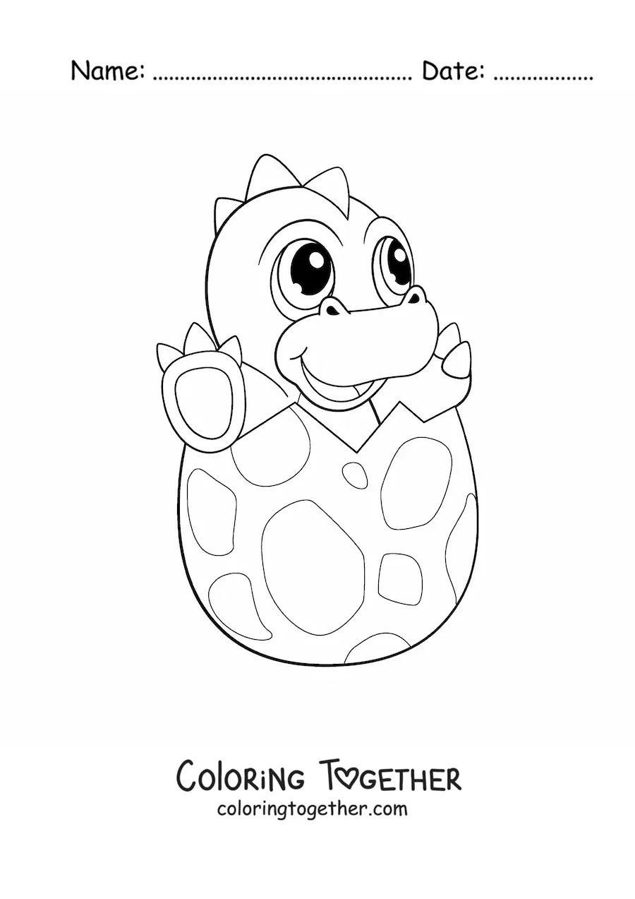 Coloring page of a sweet dinosaur coming out of an egg