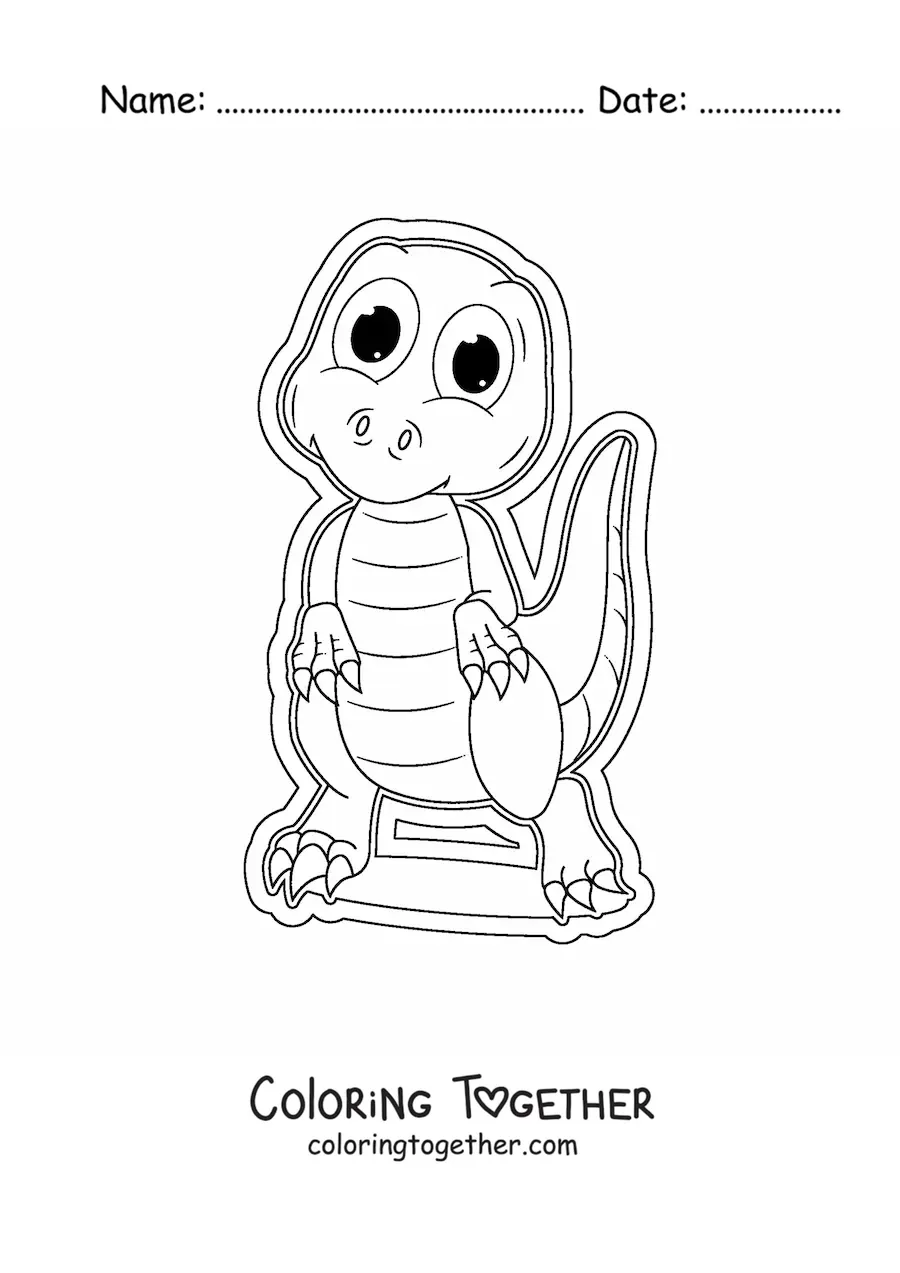 Coloring page of a big kawaii dinosaur