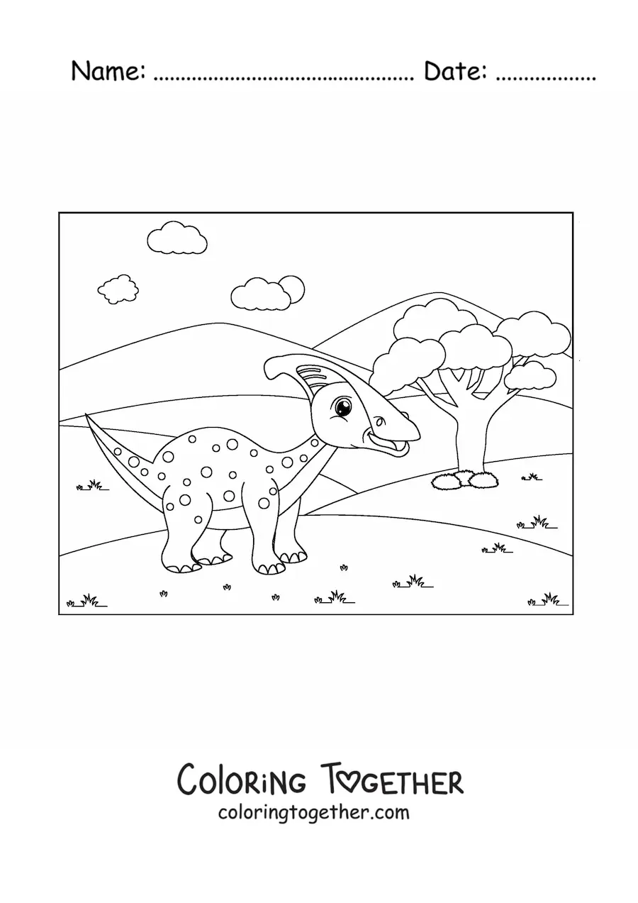 Coloring page of a cartoon vegetarian dinosaur