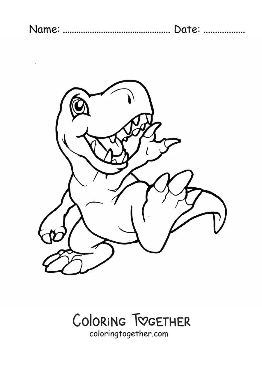 Coloring page of a cute cartoon baby T rex