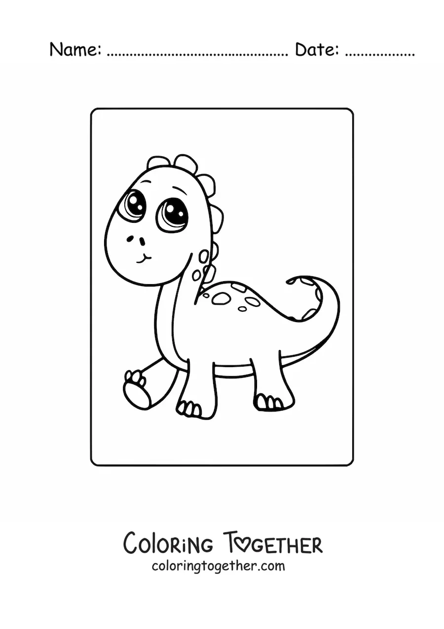 Coloring page of a big kawaii baby dinosaur