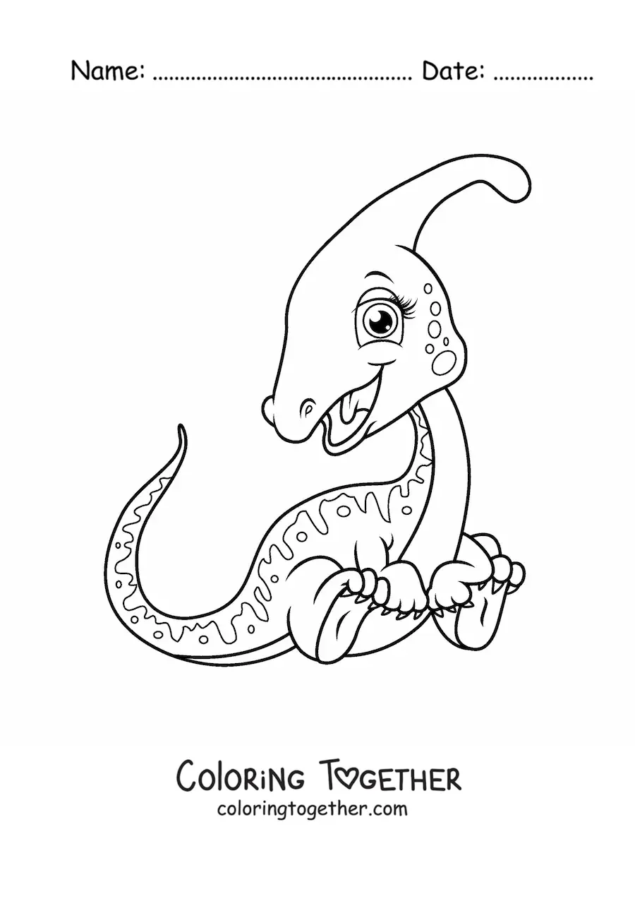 Coloring page of a beautiful baby dinosaur sitting down