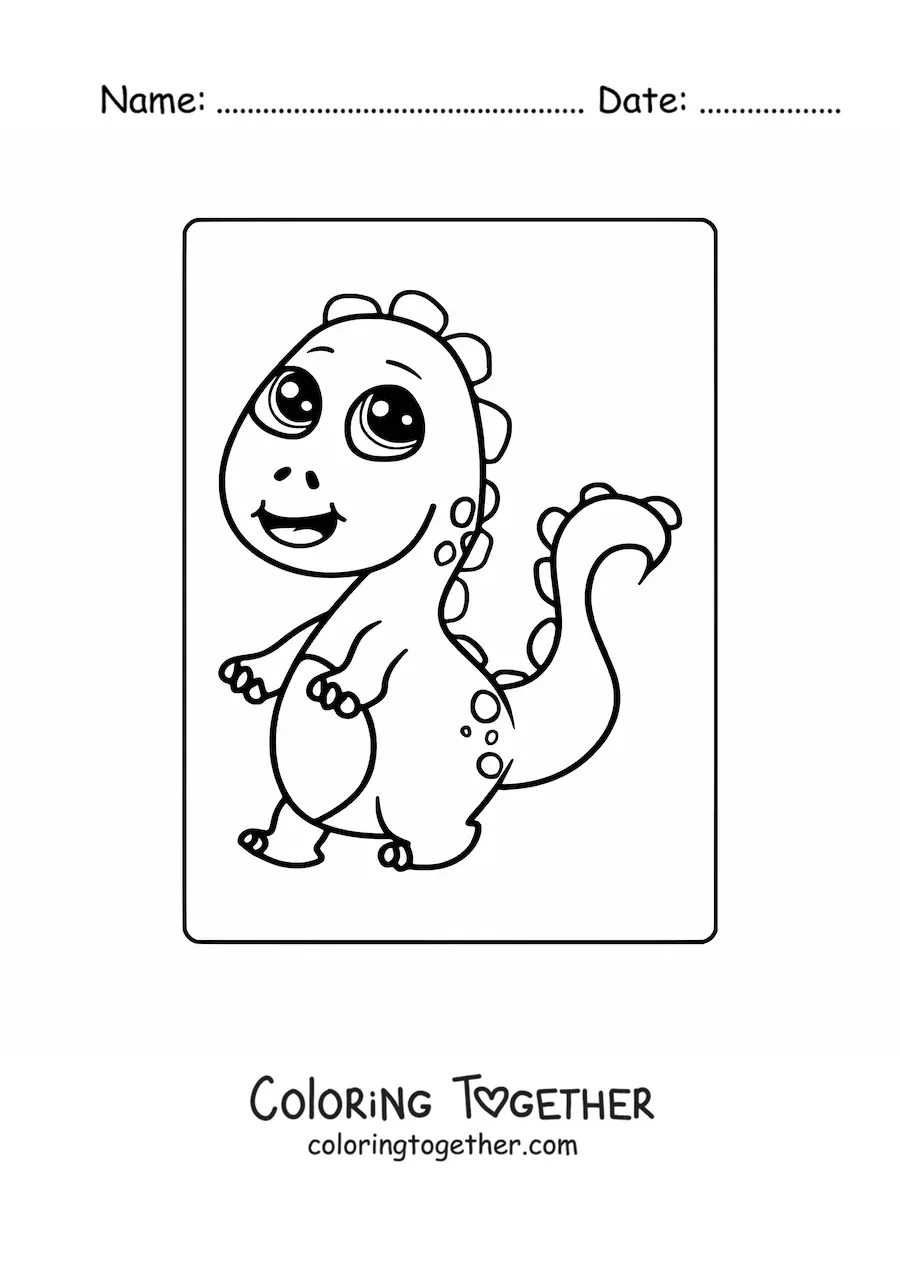 Coloring page of a newborn kawaii baby dinosaur