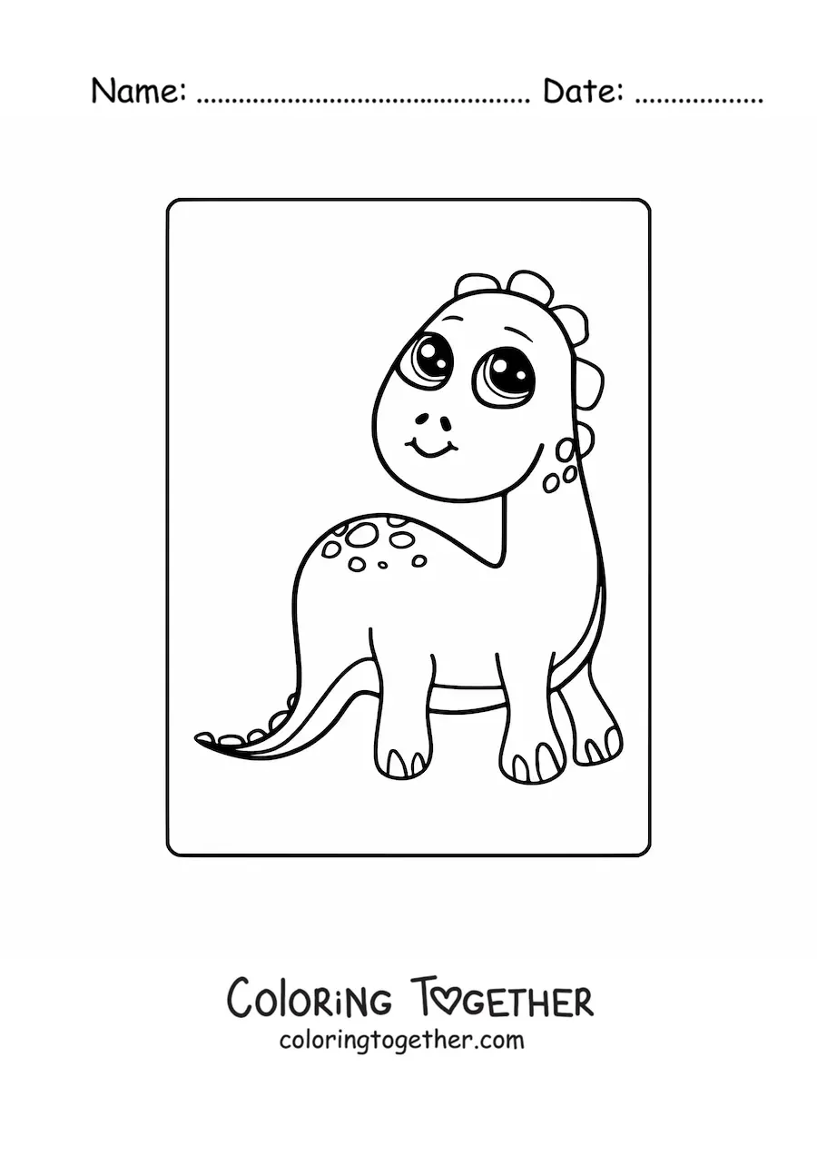 Coloring page of a big easy kawaii baby dinosaur