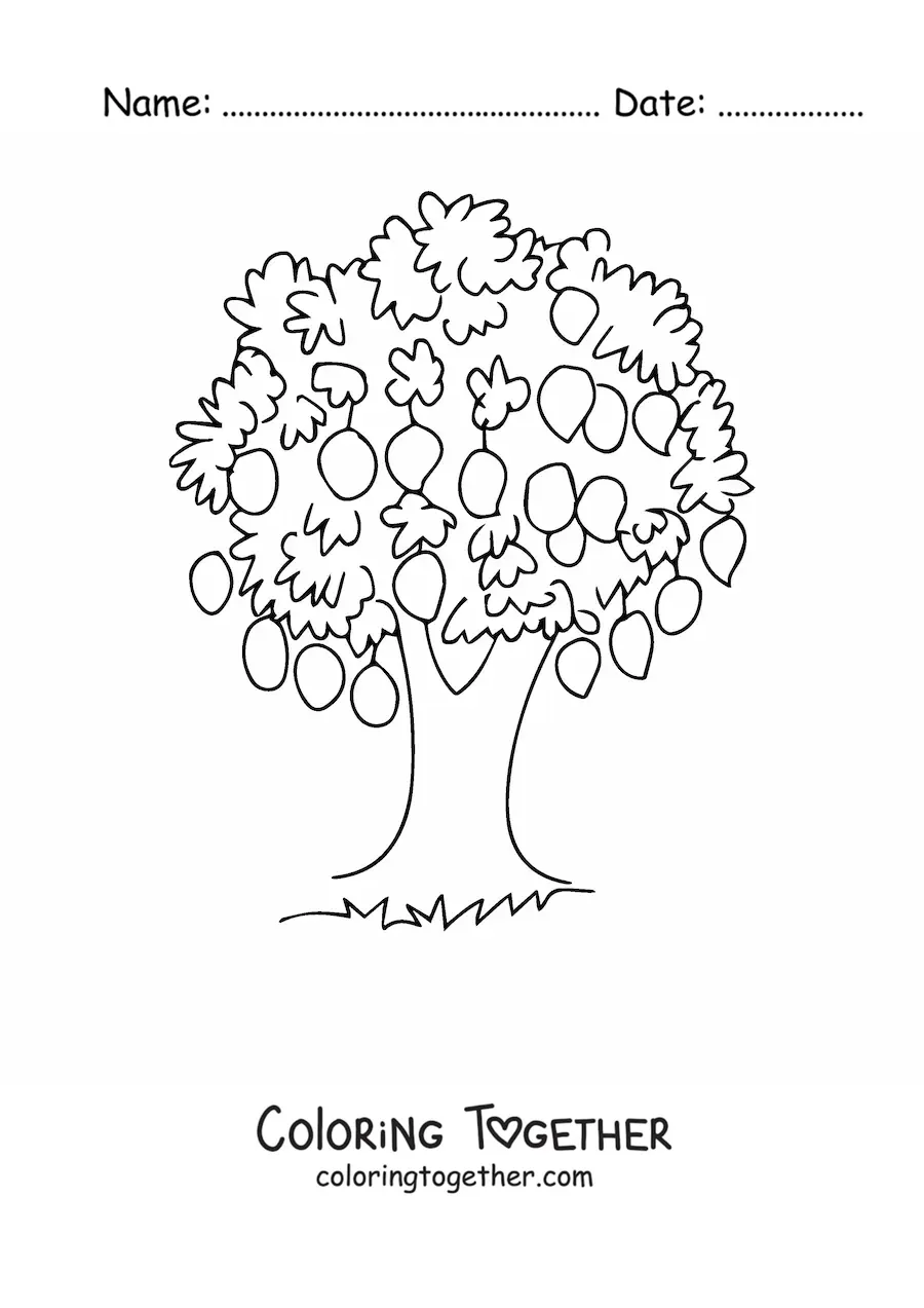 Coloring page of a mango tree