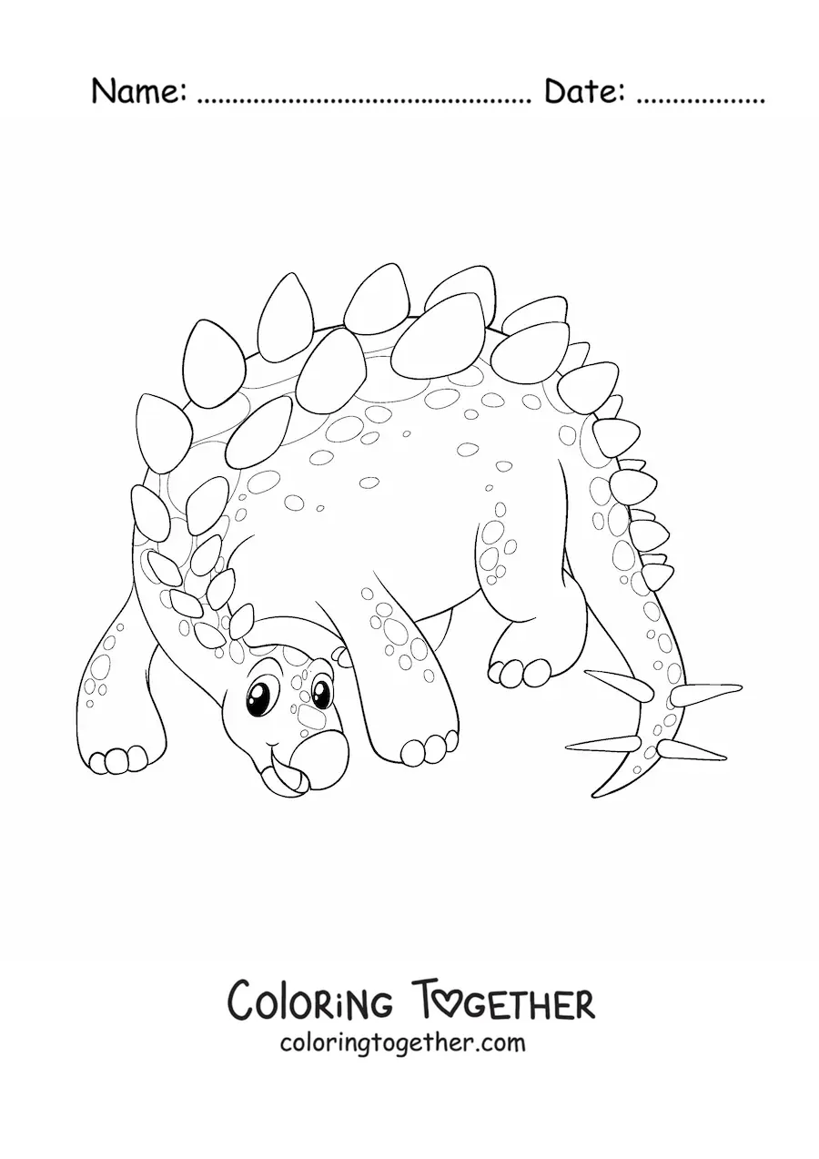Coloring page of a cute herbivore dinosaur
