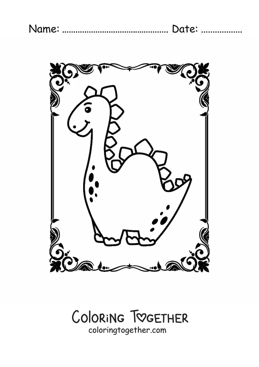 Coloring page of a cute long-necked dinosaur