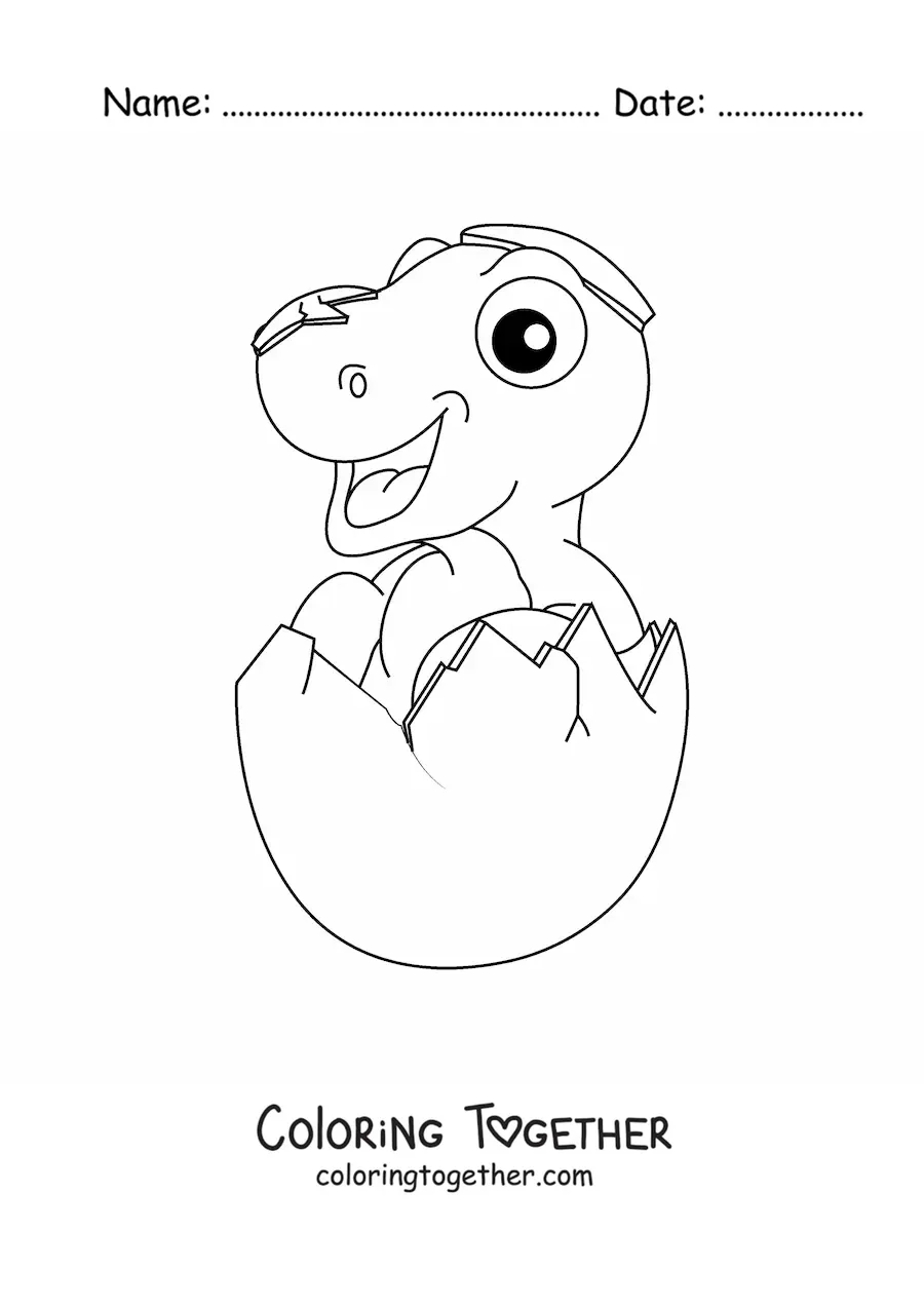 Coloring page of a big dinosaur hatching from the egg