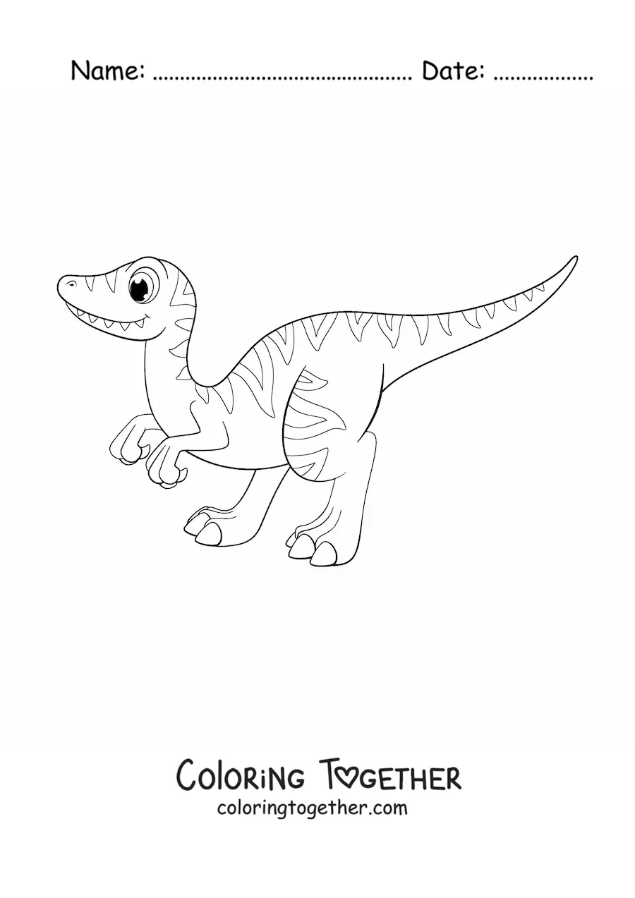 Coloring page of a cute velociraptor