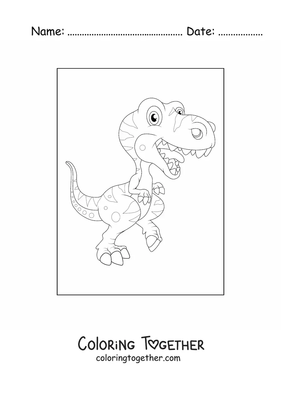Coloring page of a cute cartoon carnivore dinosaur