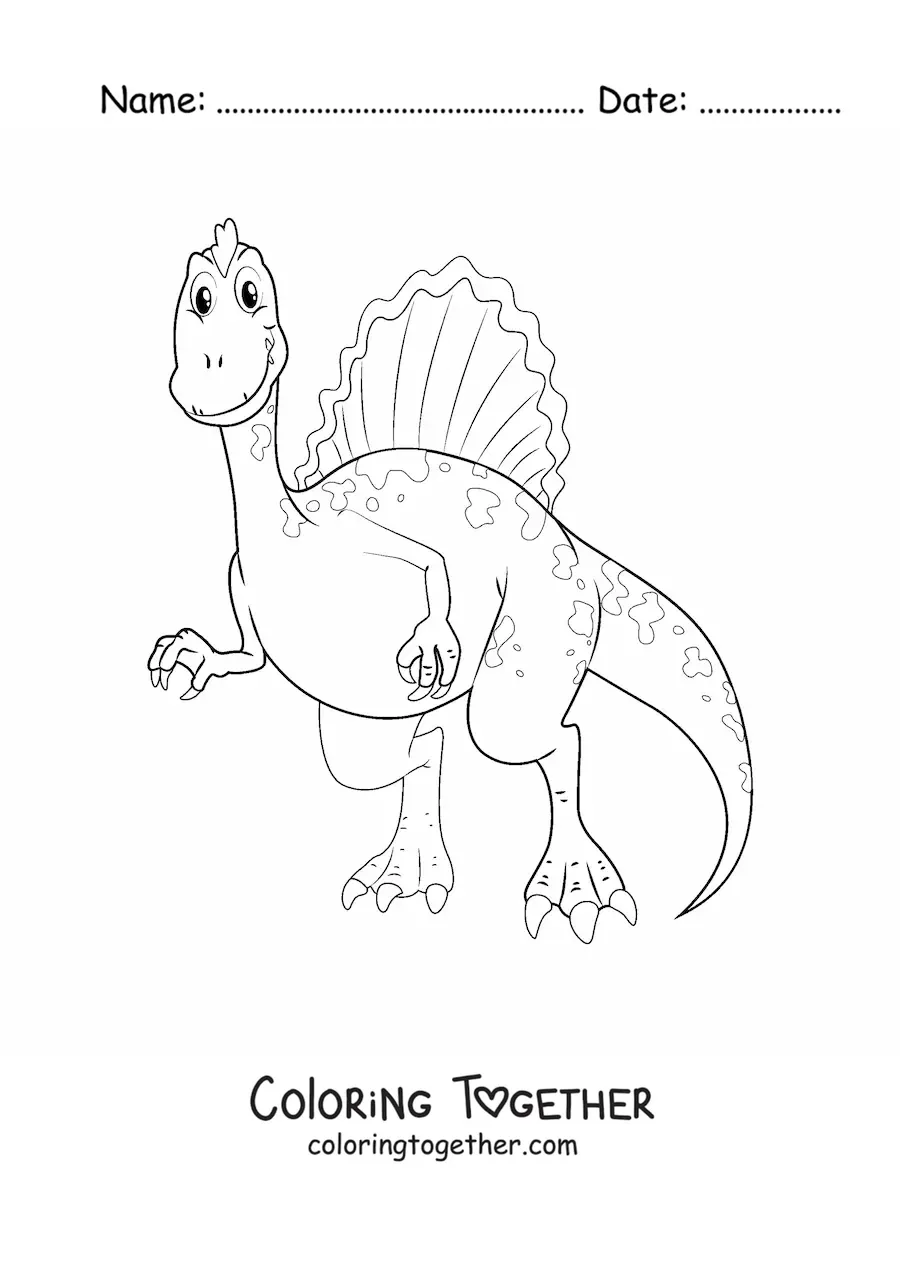 Coloring page of an easy cartoon carnivore dinosaur