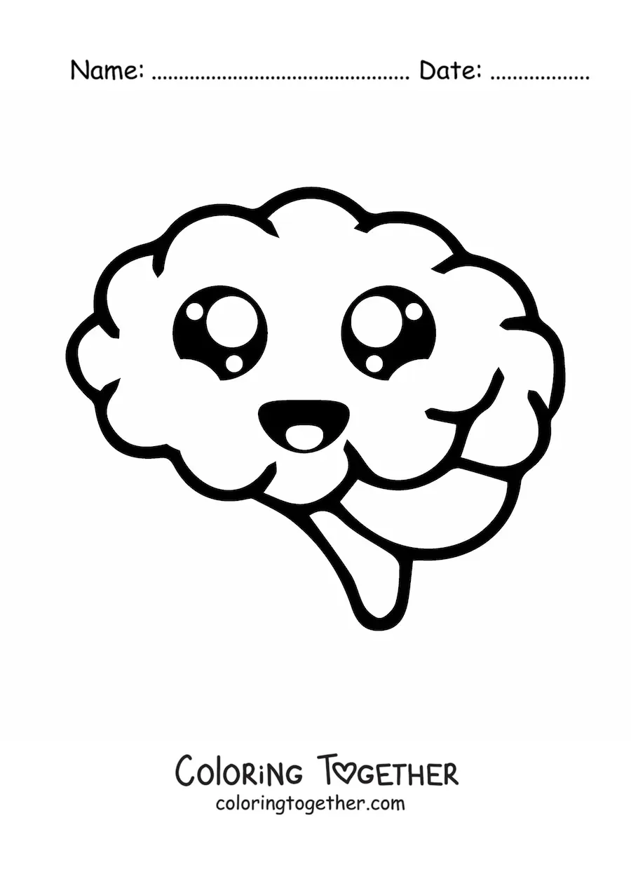 Coloring page of an easy kawaii brain