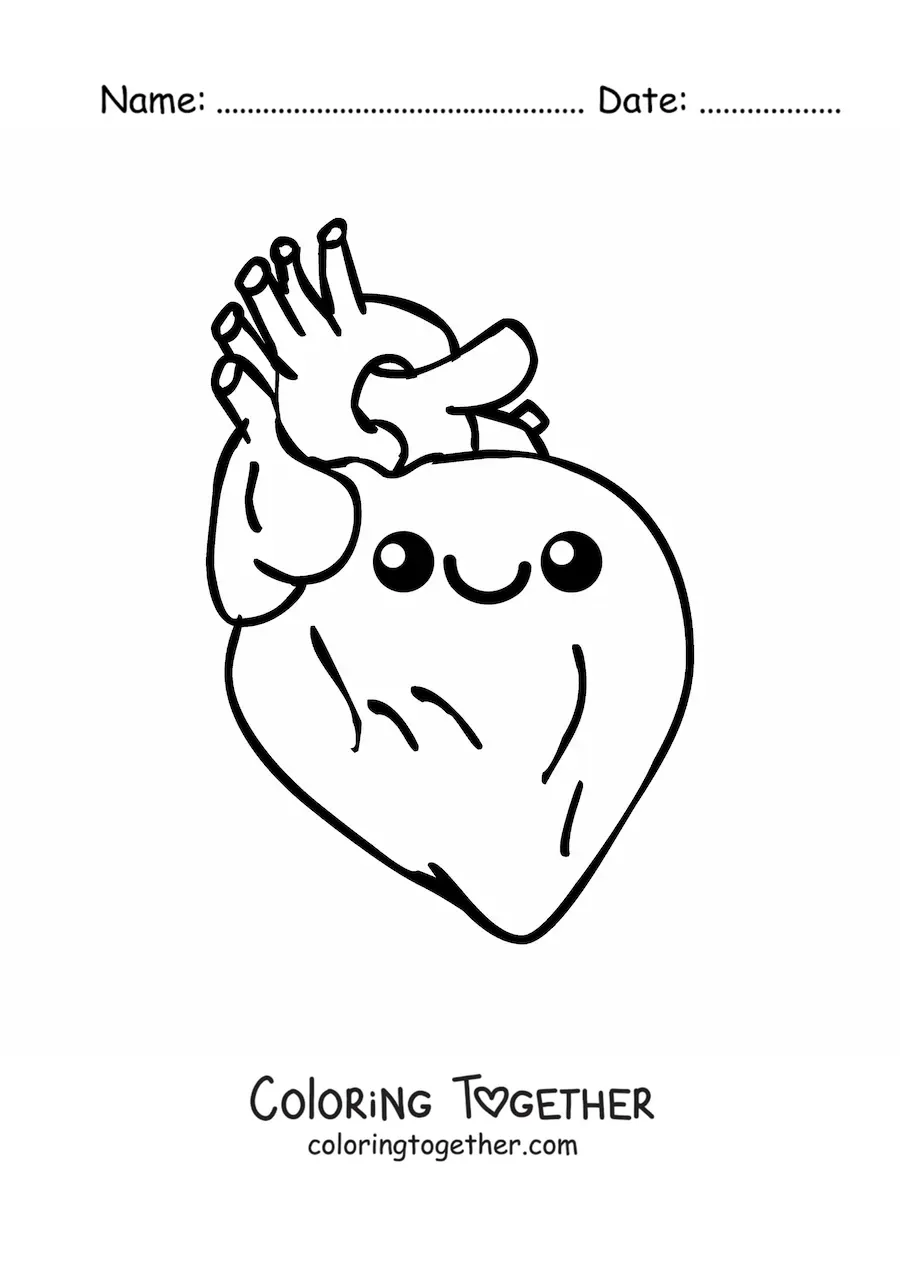 Coloring page of an easy kawaii cartoon heart