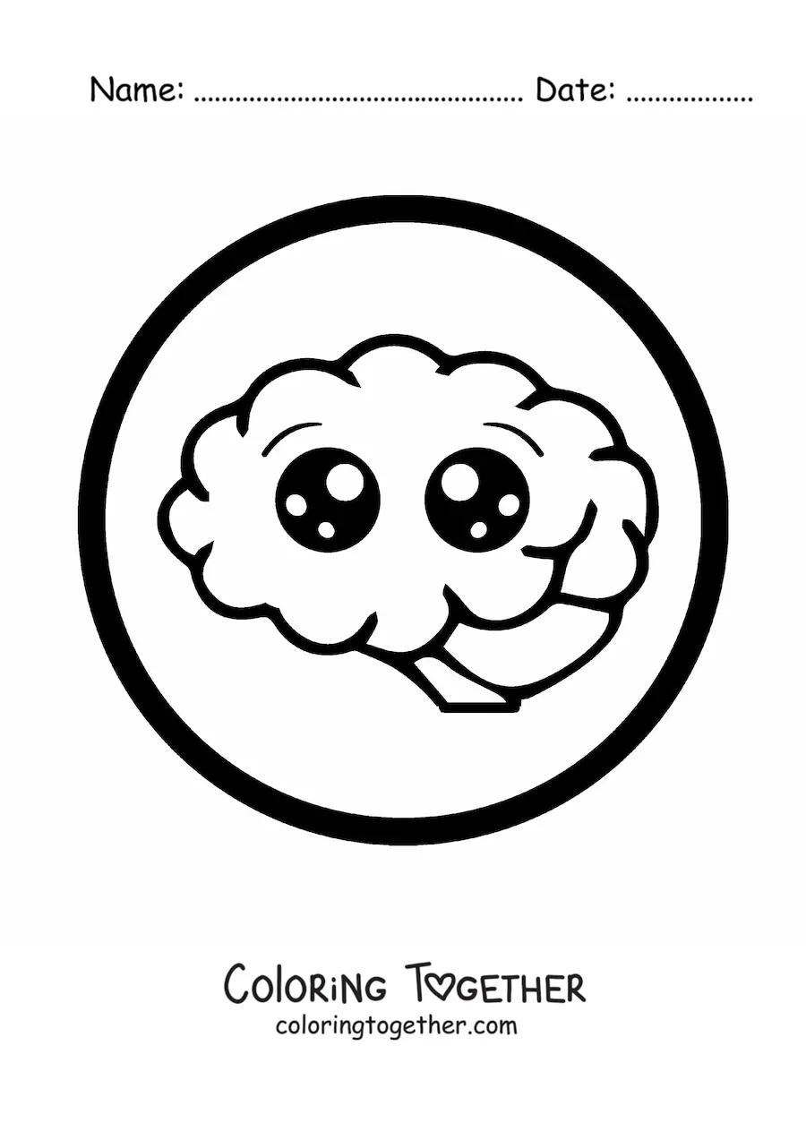 Coloring page of a big kawaii brain