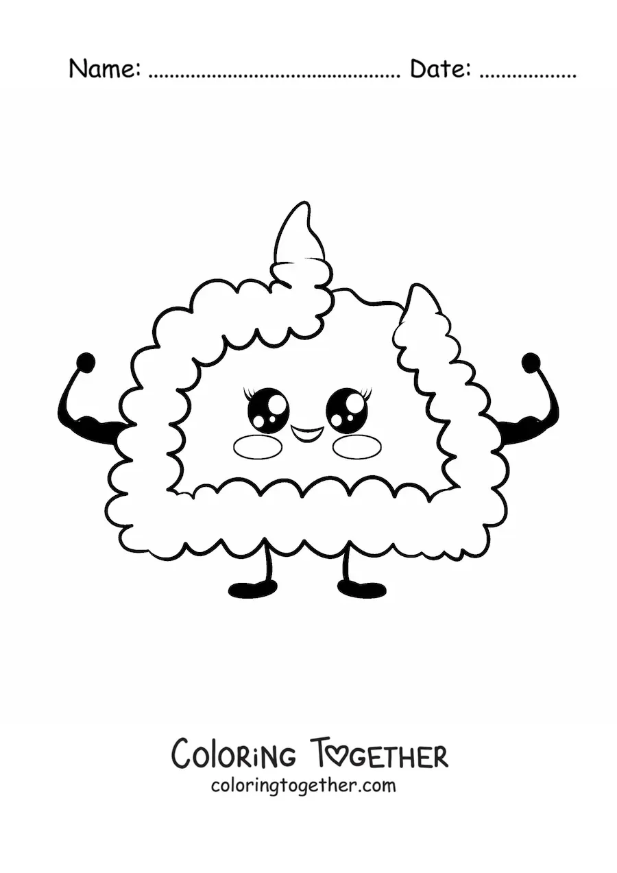 Coloring page of a strong kawaii cartoon intestine