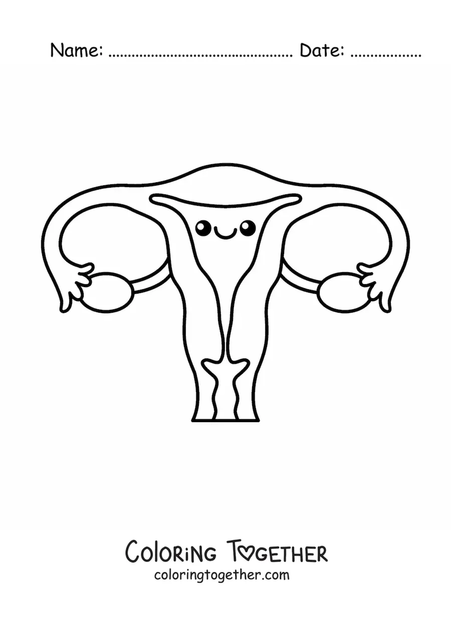 Coloring page of an easy kawaii cartoon uterus