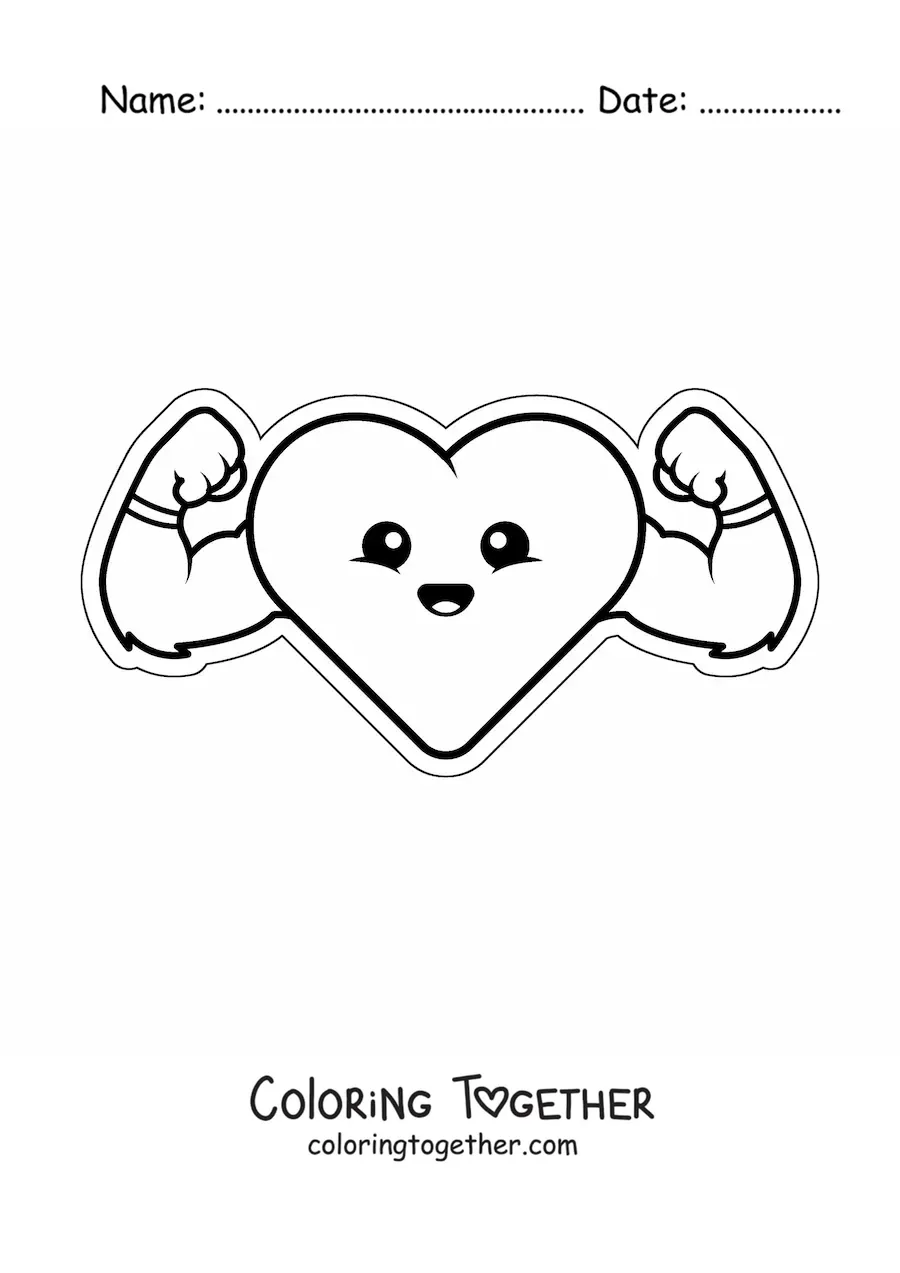 Coloring page of a strong kawaii heart