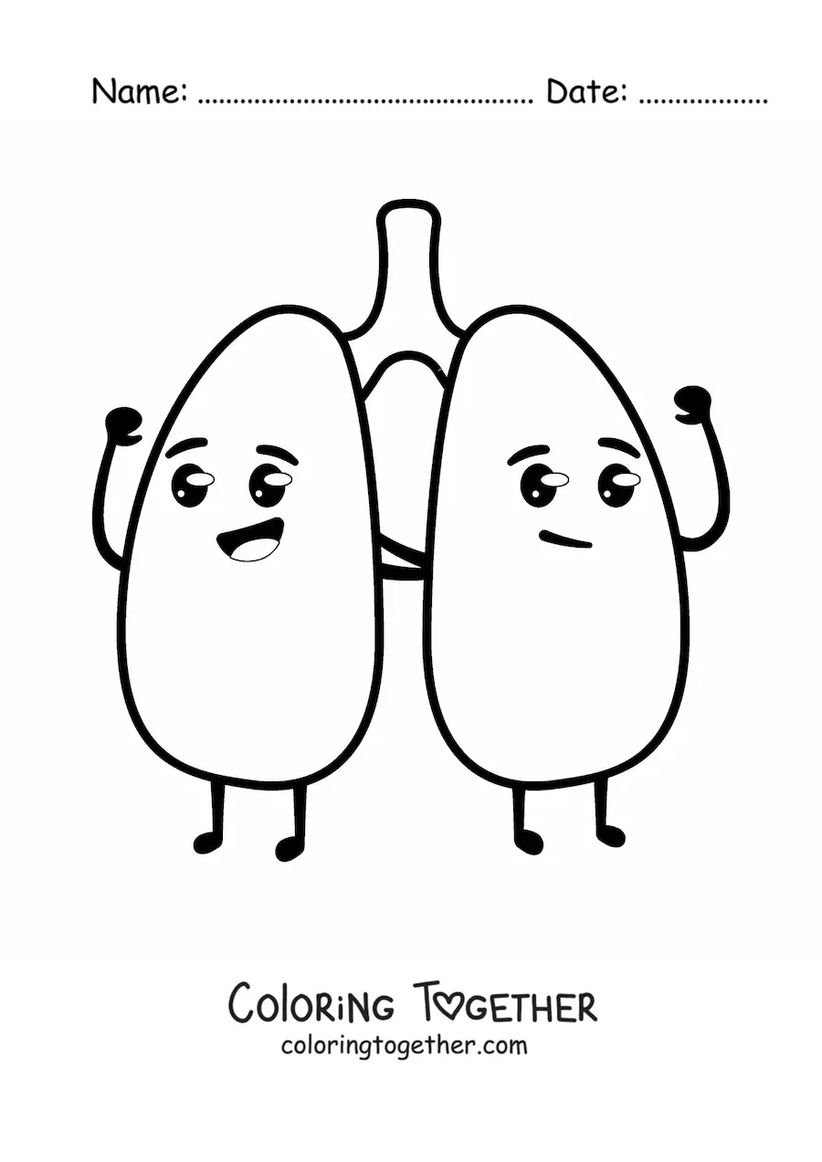 Coloring page of healthy kawaii cartoon lungs