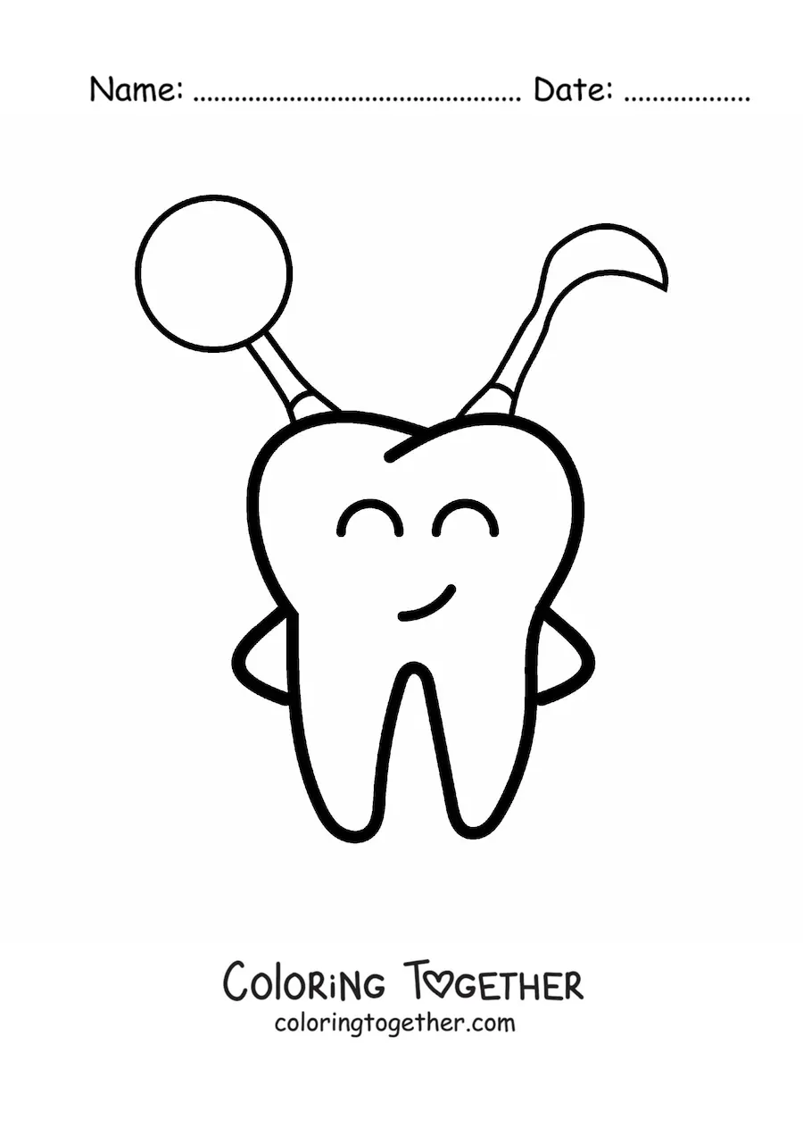 Coloring page of a happy cartoon tooth