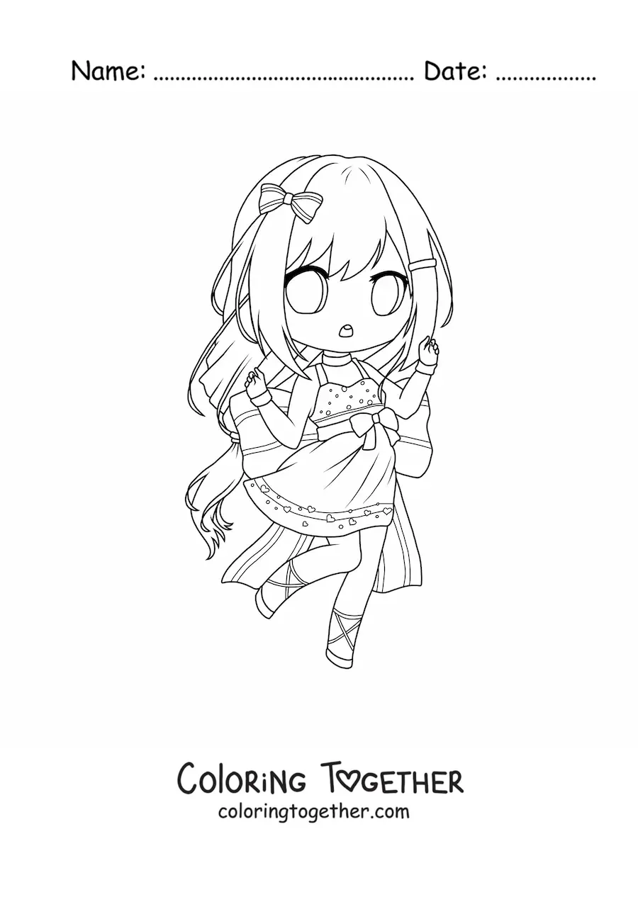 Coloring page of a chibi girl in a summer dress