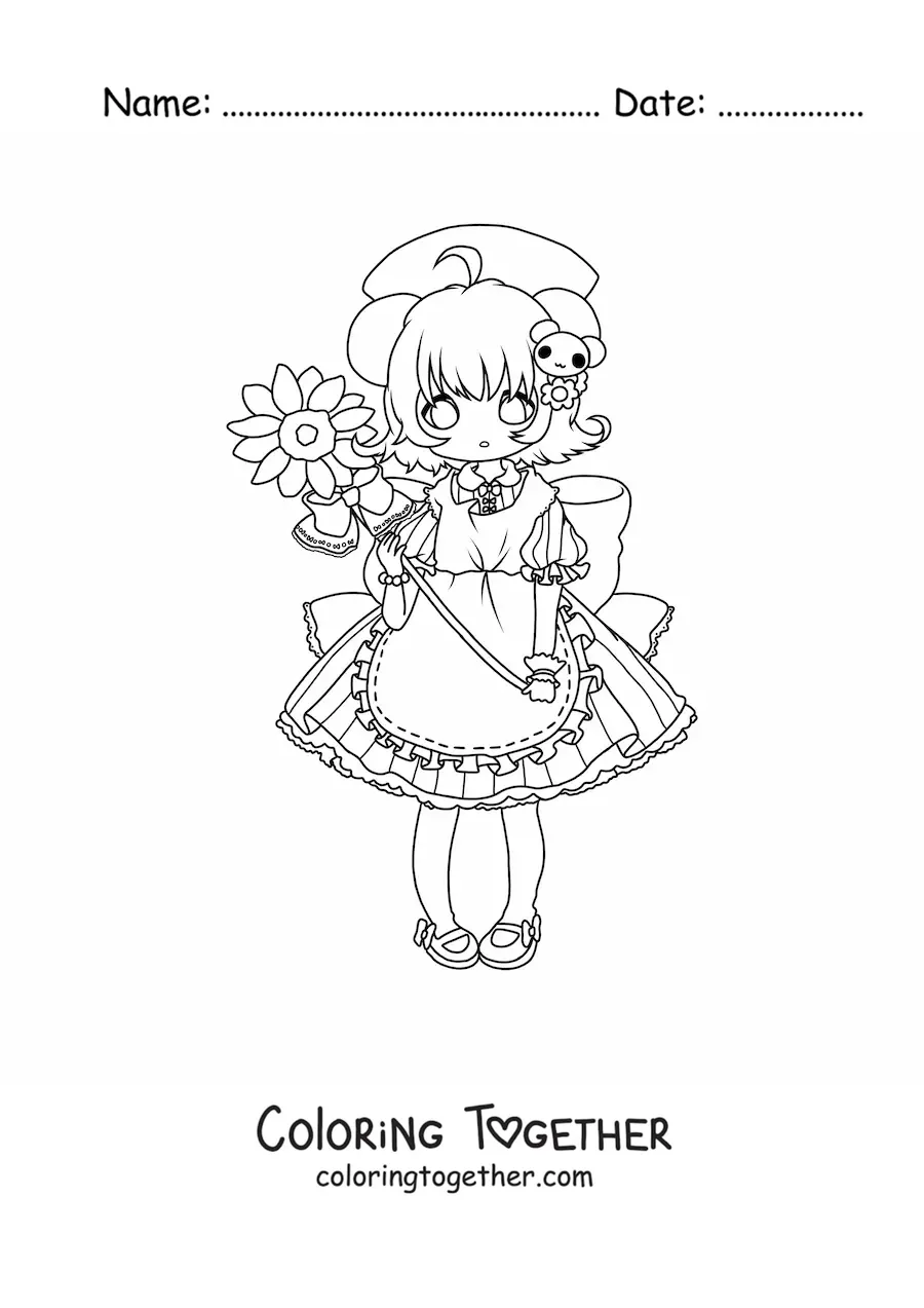 Coloring page of a chibi girl with mouse ears