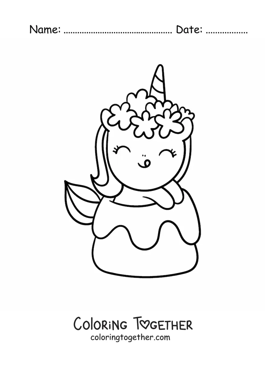 Coloring page of an easy kawaii unicorn with a giant candy