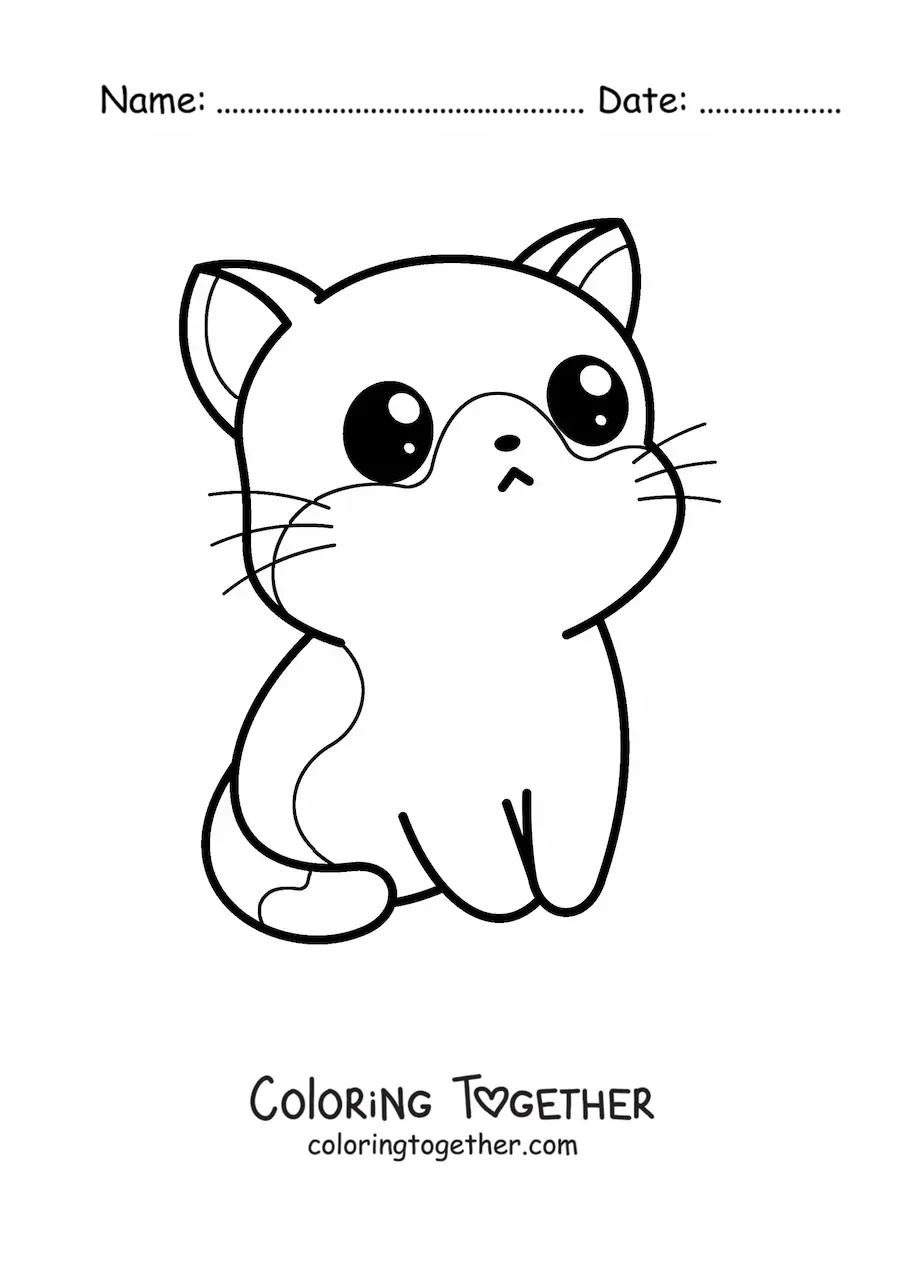 Coloring page of a kawaii cat with big eyes
