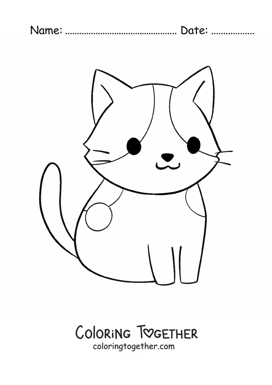 Coloring page of an easy kawaii cartoon cat