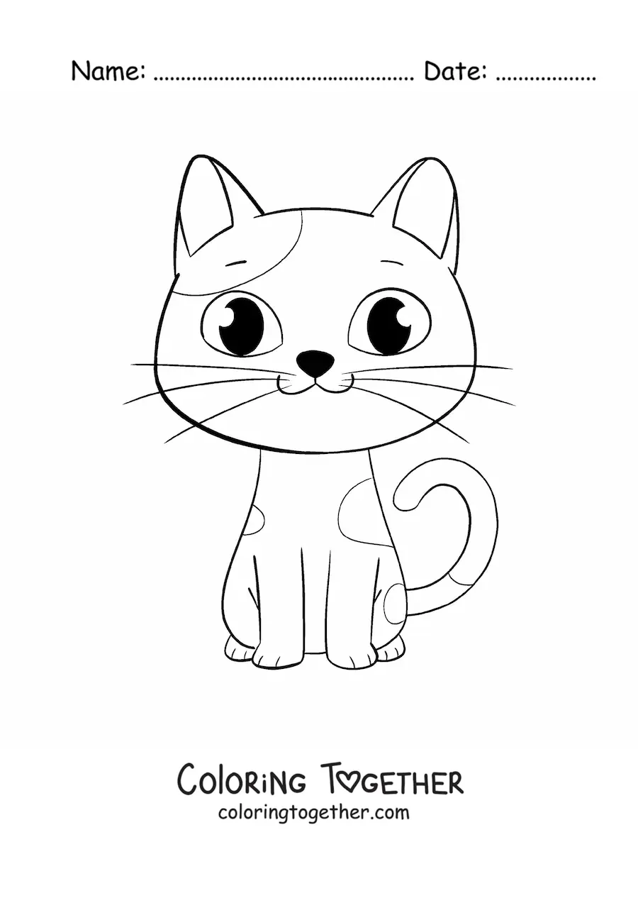 Coloring page of a kawaii cartoon cat with spots