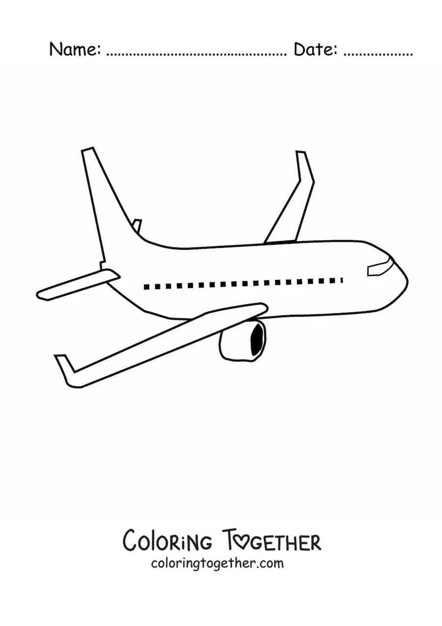 Coloring page of a commercial airplane