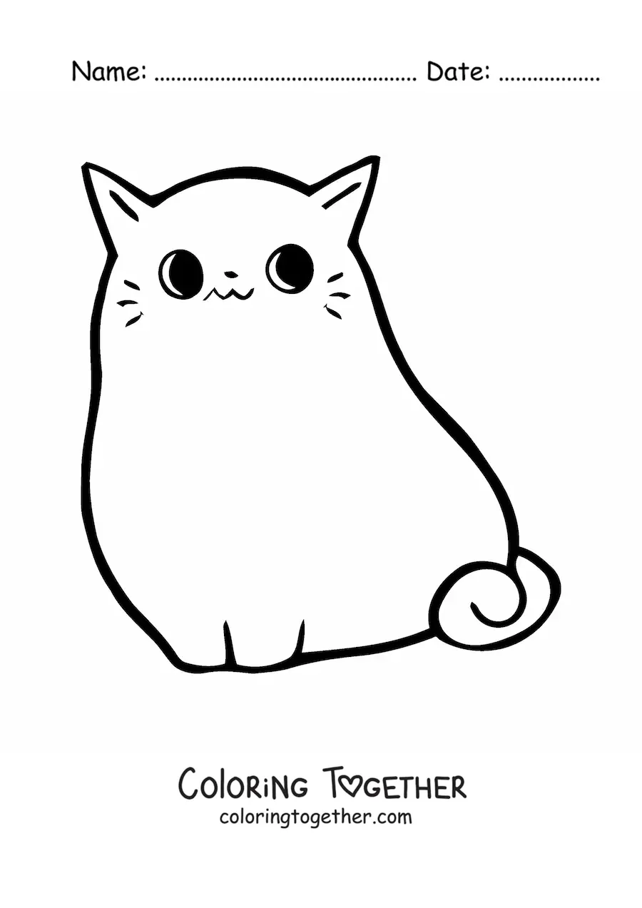 Coloring page of a big, easy kawaii kitten