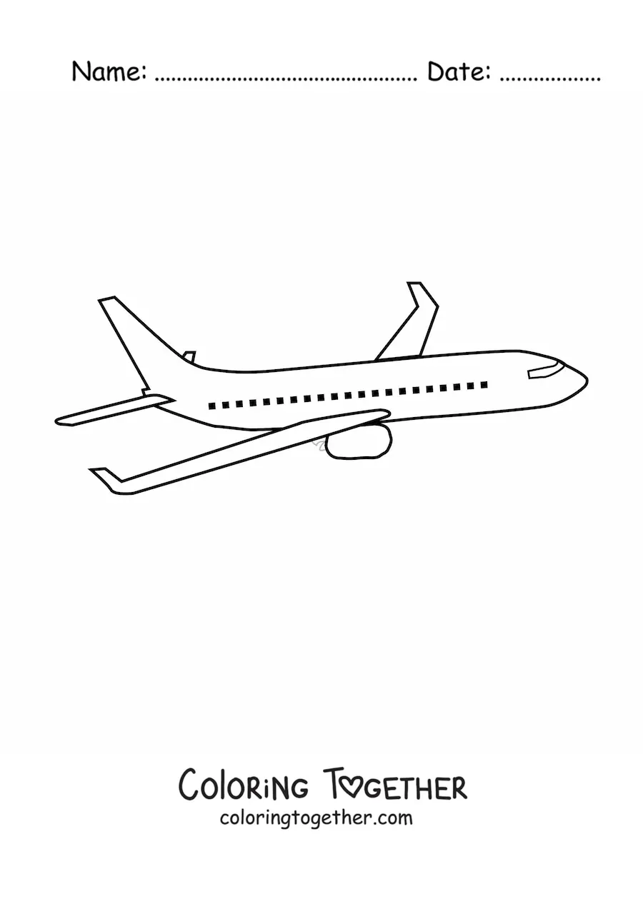 Coloring page of a commercial airplane