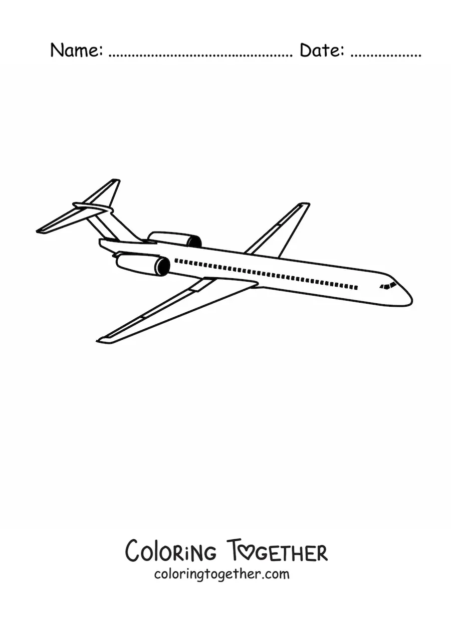 Coloring page of a commercial airplane
