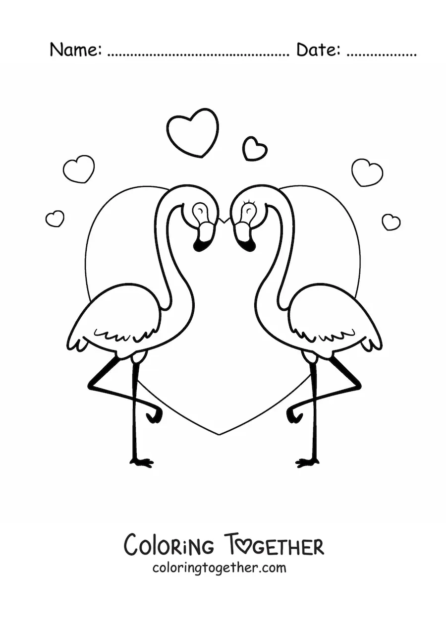 Coloring page of flamingos in love