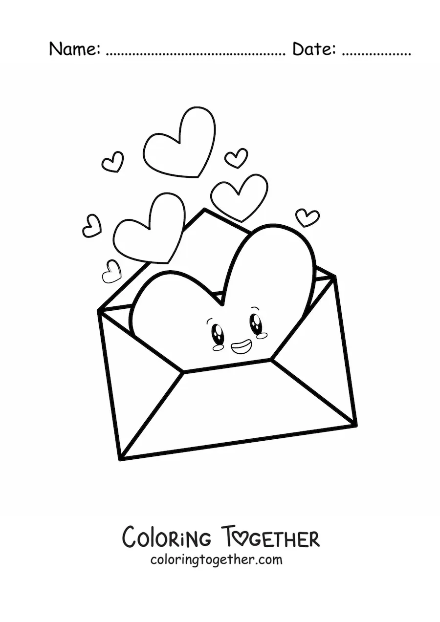 Coloring page of a Valentine's Day card