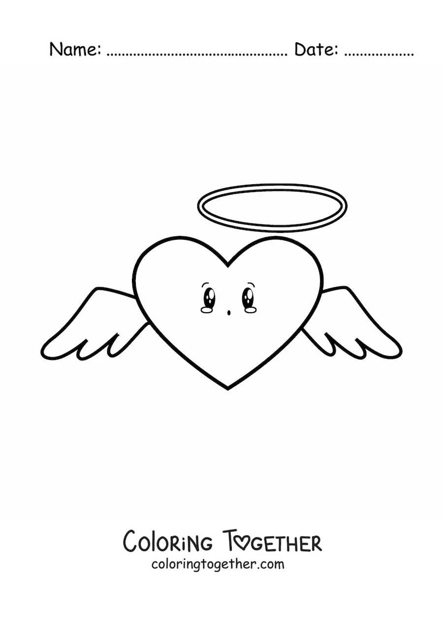Coloring page of an animated winged heart