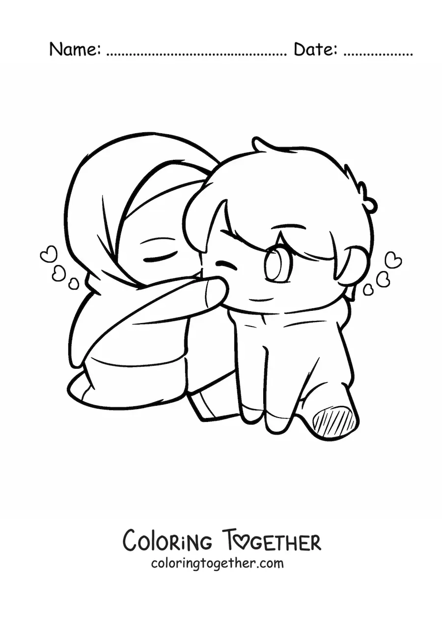 Coloring page of a pair of kawaii Muslims