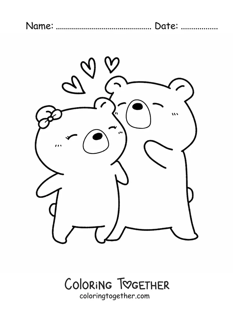 Coloring page of a pair of kawaii bears