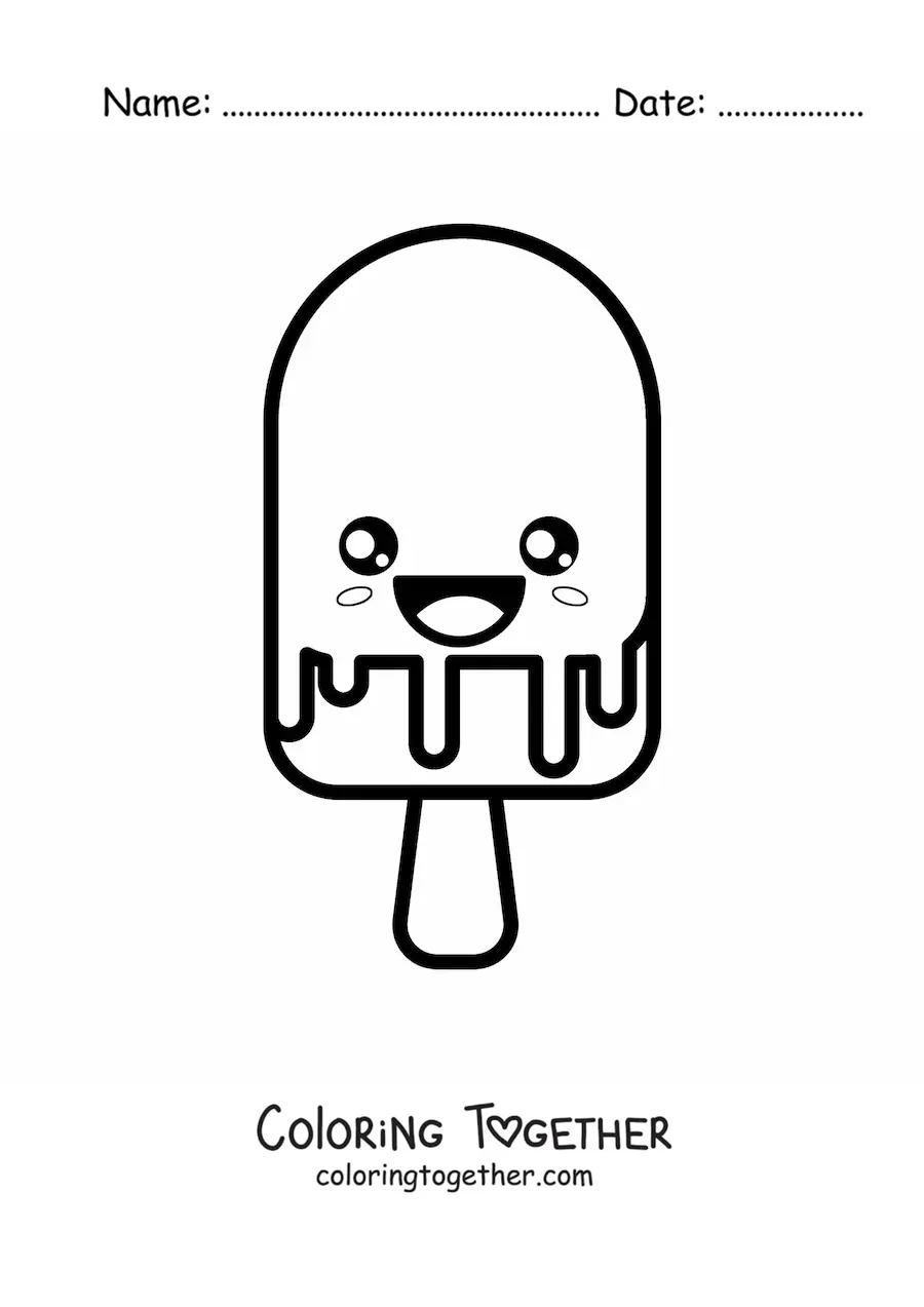 Coloring page of a large kawaii ice cream popsicle