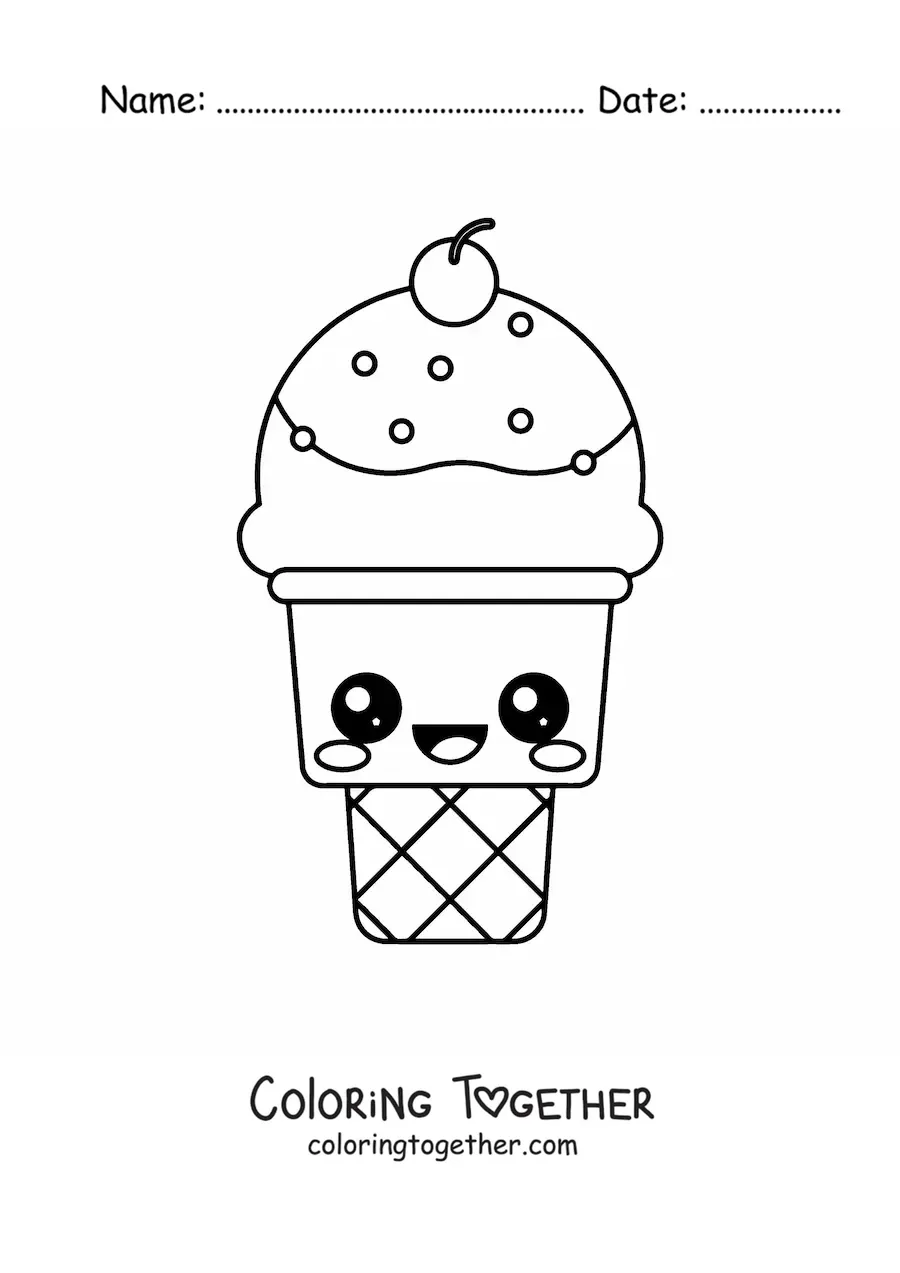 Coloring page of an easy kawaii ice cream cone