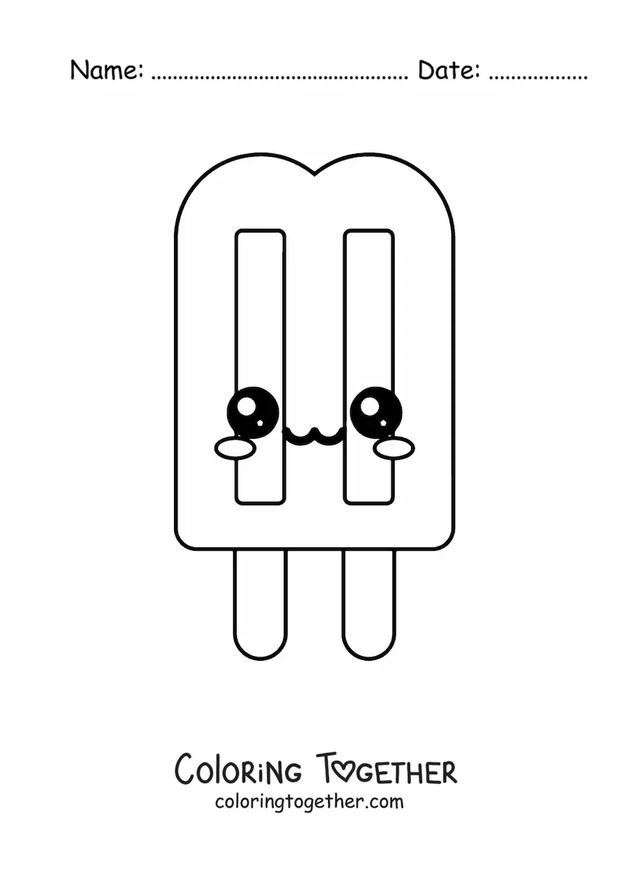 Coloring page of an easy kawaii double ice cream popsicle