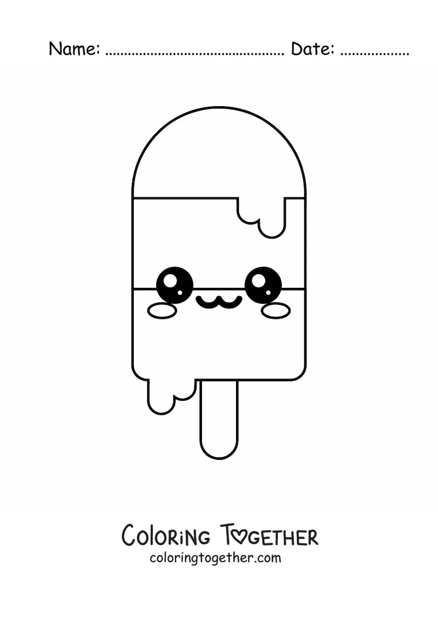 Coloring page of an easy kawaii ice cream popsicle