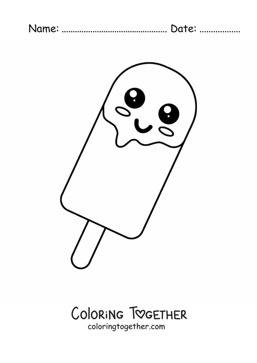 Coloring page of a simple kawaii ice cream popsicle