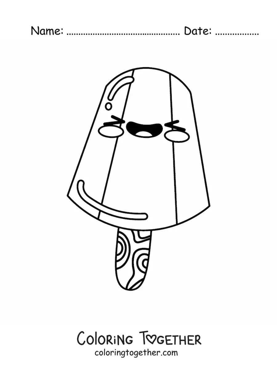 Coloring page of an animated kawaii ice cream popsicle