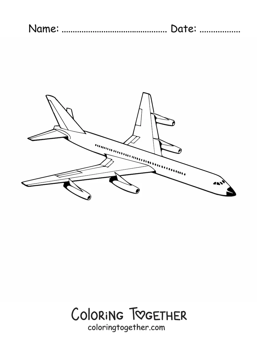 Coloring page of a commercial airplane