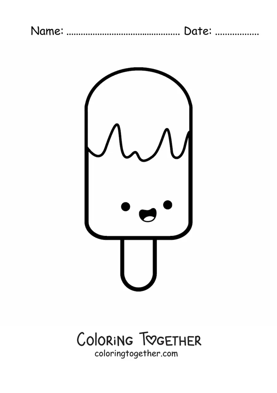 Coloring page of an animated kawaii popsicle