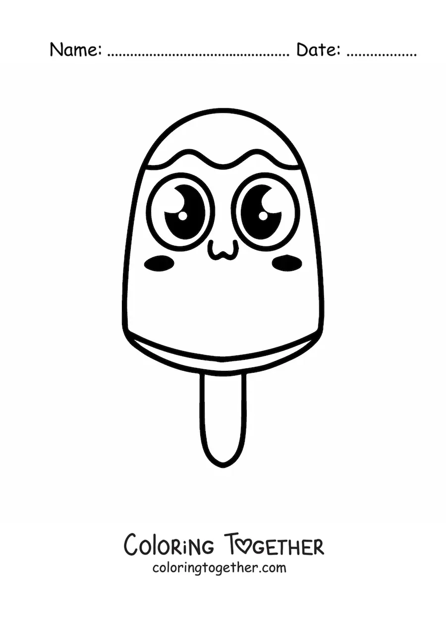 Coloring page of a kawaii popsicle with big eyes