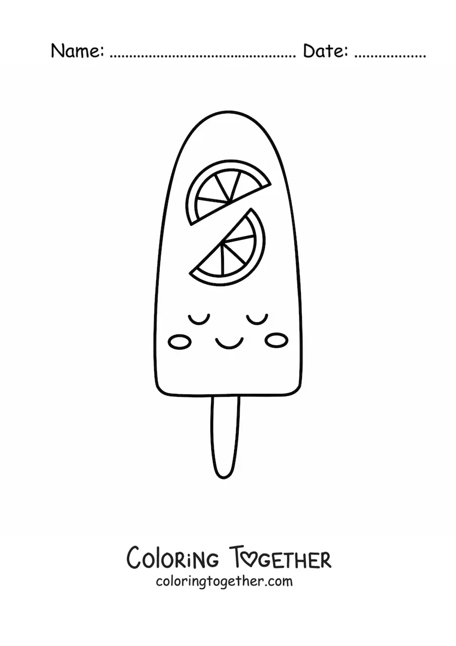 Coloring page of an easy kawaii popsicle ice cream