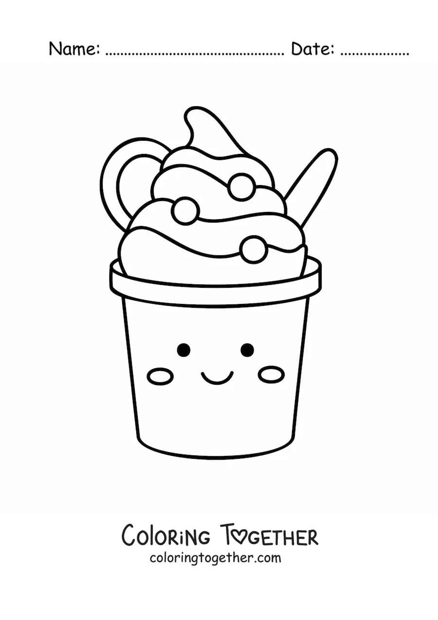 Coloring page of an easy kawaii cup ice cream